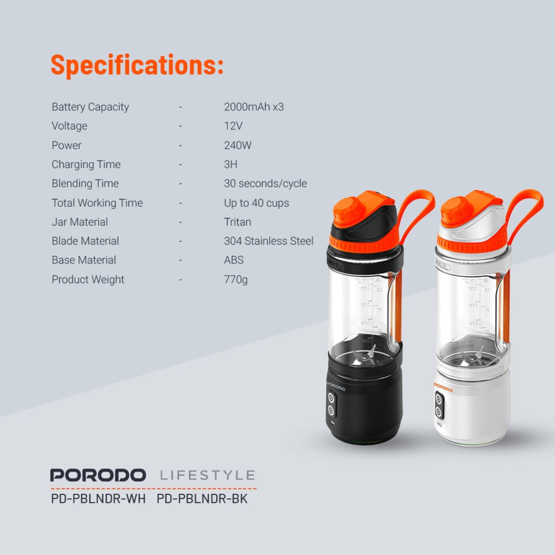 Porodo Lifestyle Dual Spin Clockwise & Reverse Portable Blender
