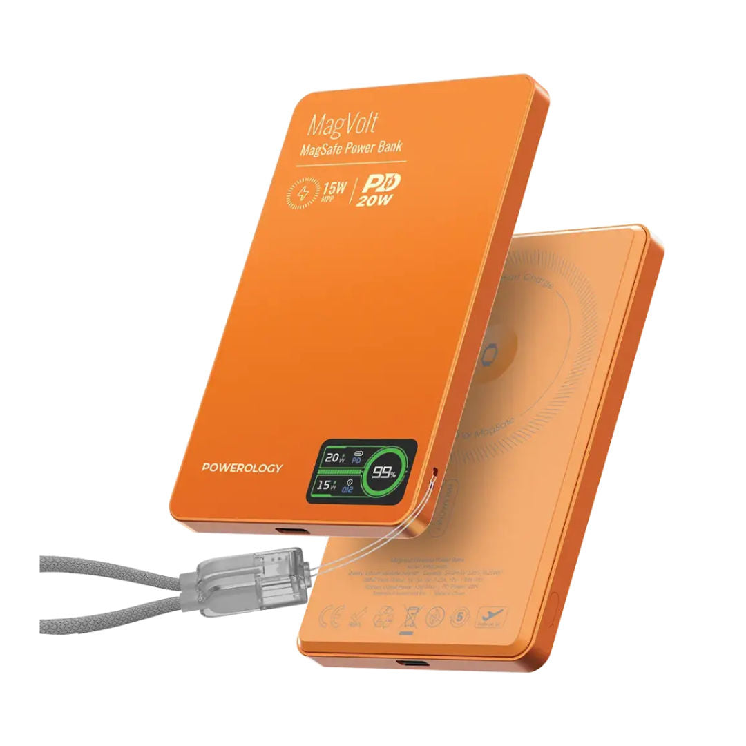 Powerology MagVolt 5000mAh Magnetic Power Bank, Smart LED Display