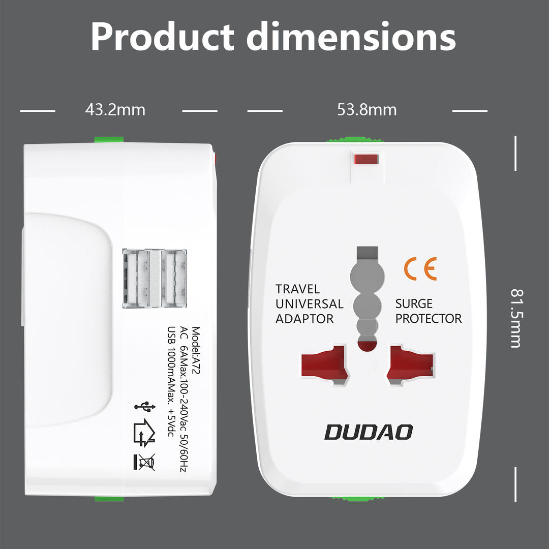 DUDAO A72 Universal Travel Charger Multi-Port Adapter, 5W, White