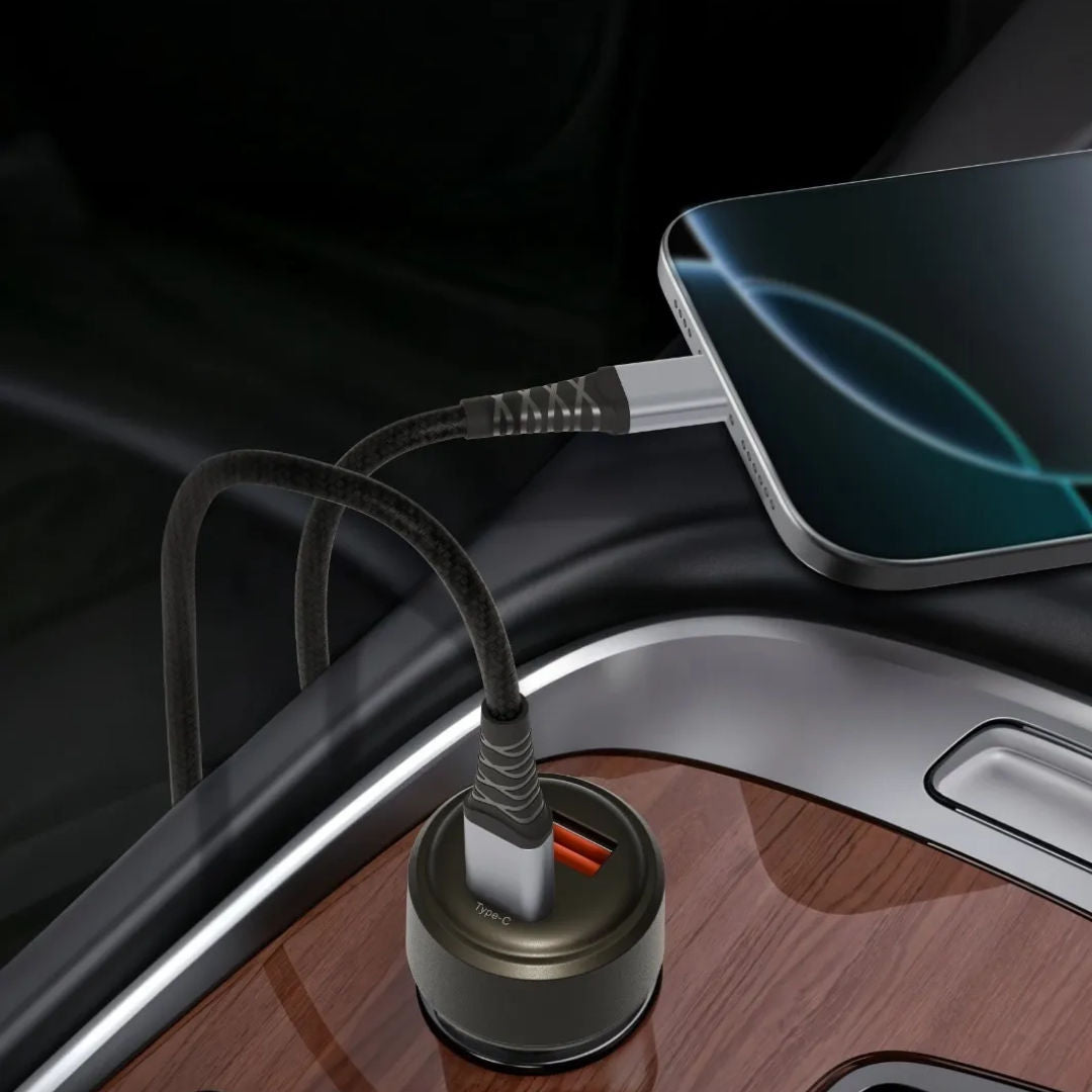 Levelo Nori Mini 60W Car Charger, Type C to Type C Cable, Gun Grey