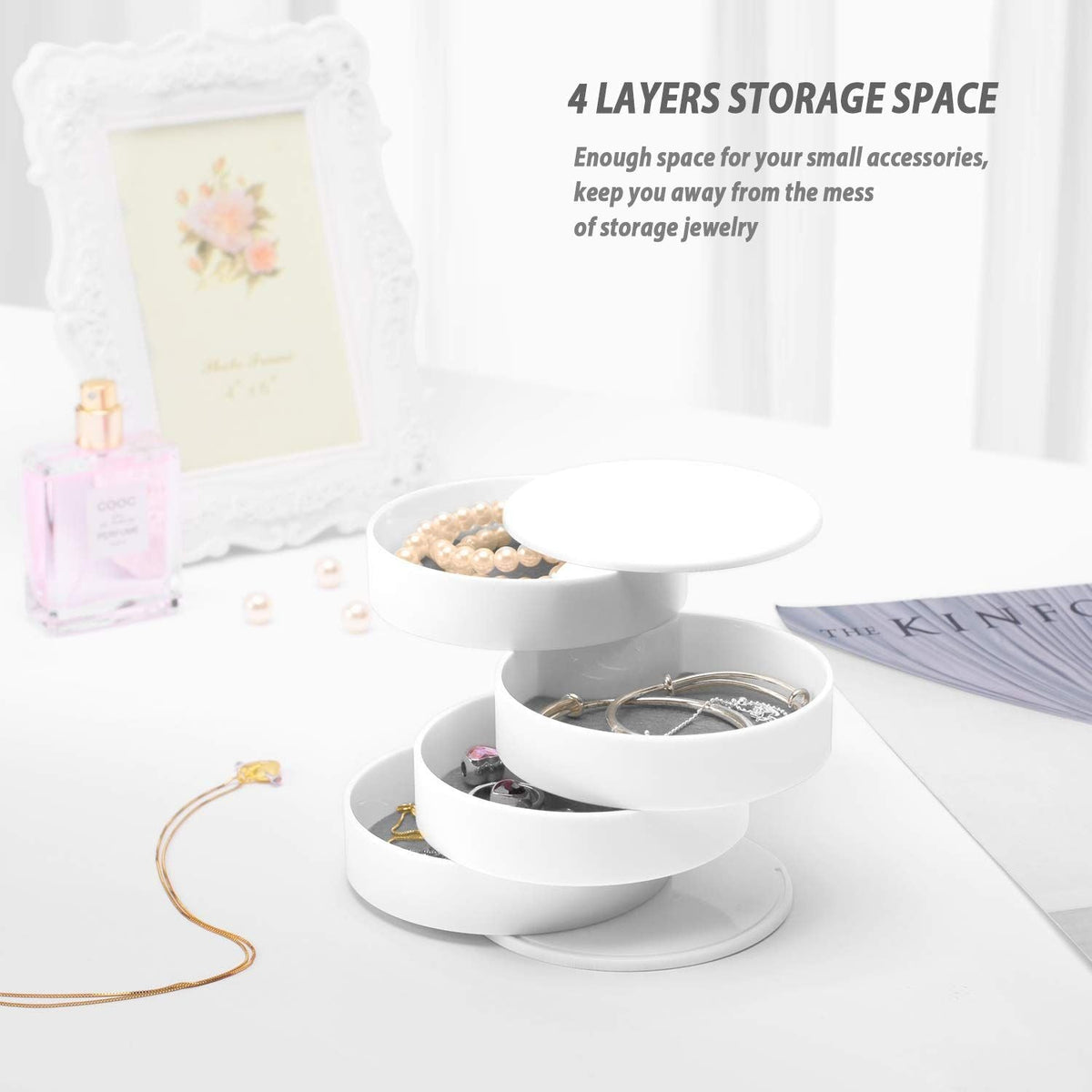 4 Layer Jewelry Organizer Box Jewelry Storage Case Earring Necklace Rings Holder