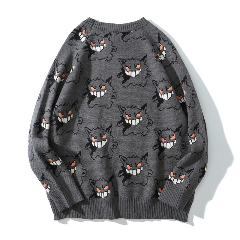 O-neck Oversize Men Little Demon Hip Hop Sweater Spandex Pullover