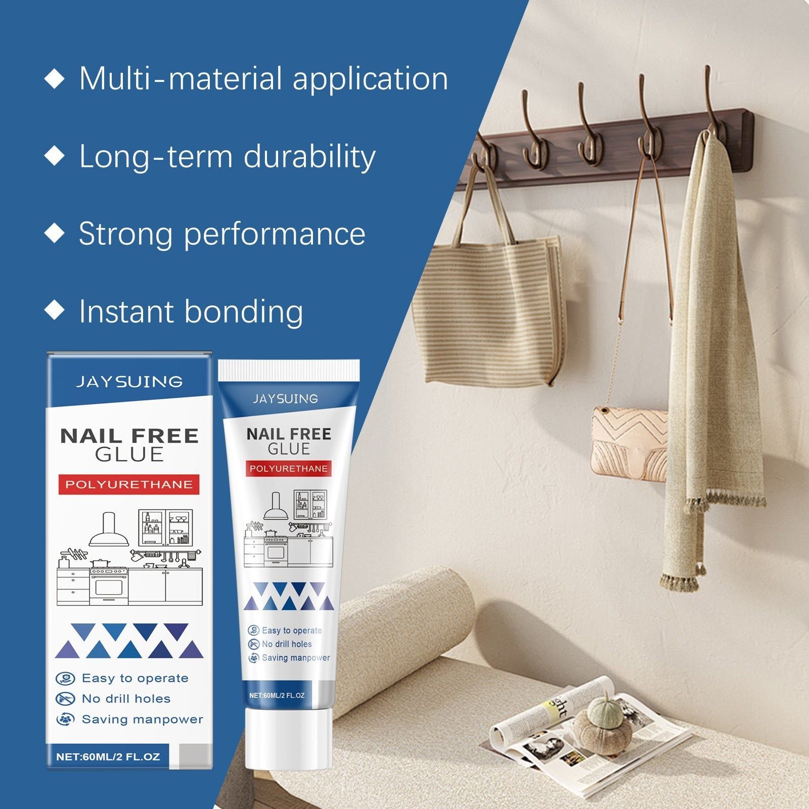 Strong Nail Free Glue for Home, Metal, Ceramic, Plastic, Fast Bonding, Durable ,60ml