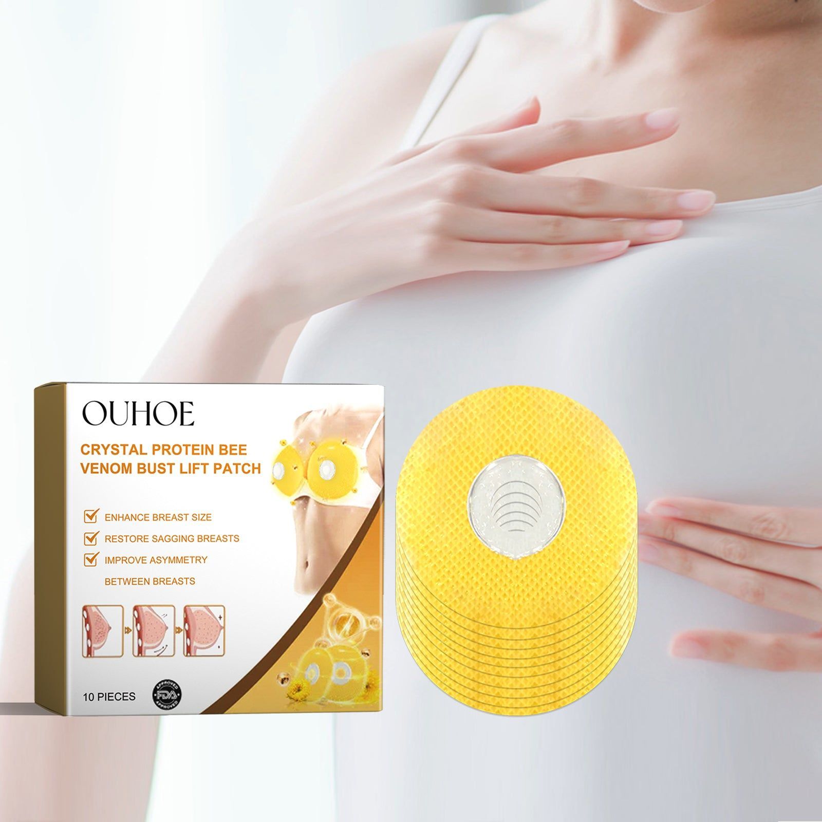 Crystal Protein Bee Venom Bust Lift Patch, Chest Care, Anti-Sagging, Firming, Moisturizing ,10pieces
