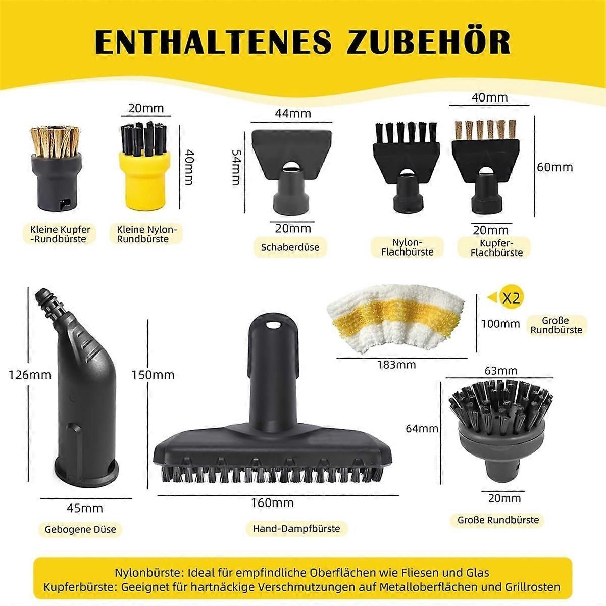 10 Piece Accessory Kit for Karcher SC1 SC5 Steam Cleaners With Brushes