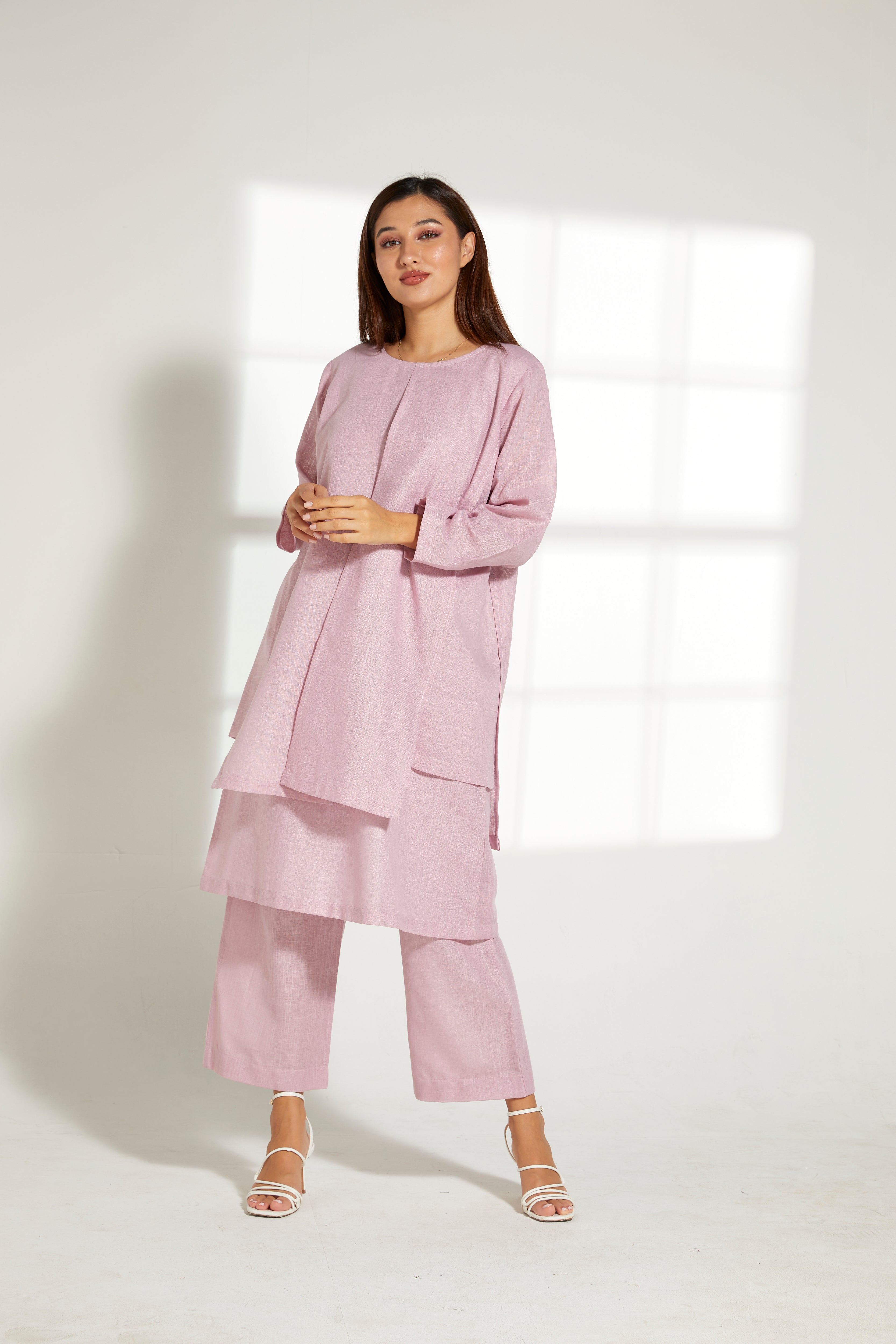 MOiSTREET Pink Linen Fabric Top and Pants Set