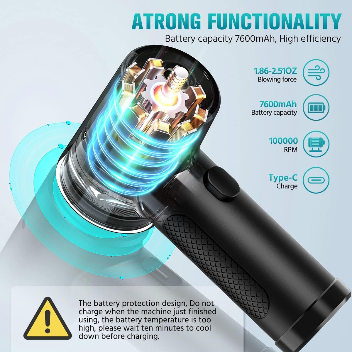 Compressed Air Duster Electric Rechargeable Cordless Air Blower for Car Computer Keyboard