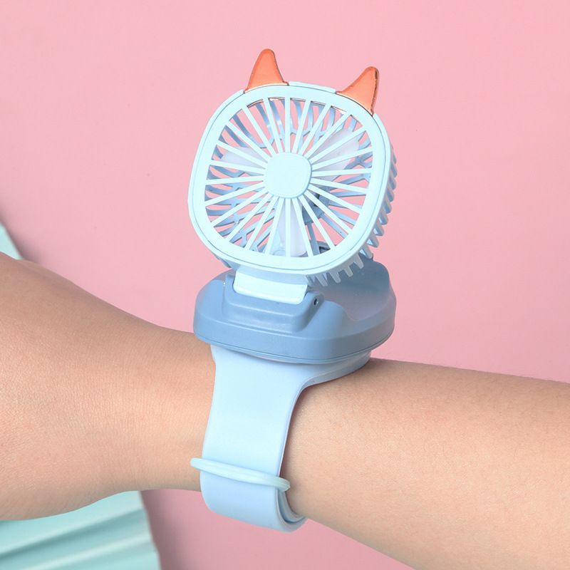 Mini Hand Held Wrist Strap Electric Watch Shaped Fan With Colorful Light