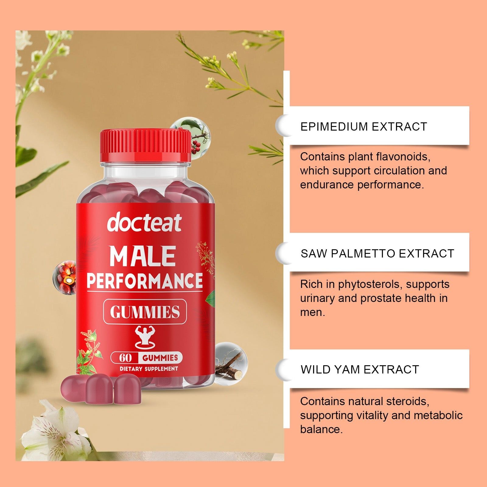 Boost Men's Body Care, Energy, and Vitality with Daily Gummy Supplements ,60gummies