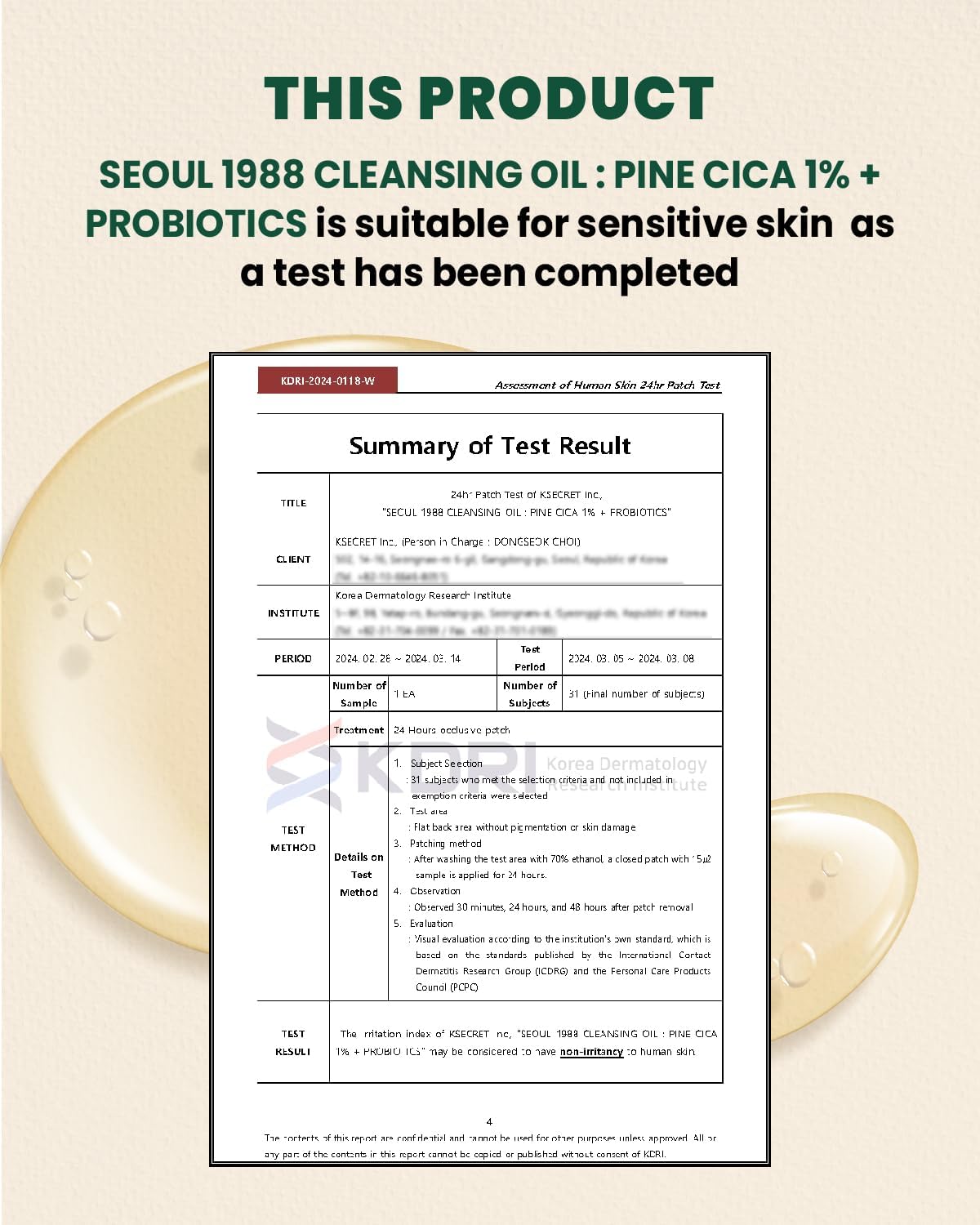 K-SECRET SEOUL 1988 Cleansing Oil : Pine Cica 1% + Probiotics 200ml