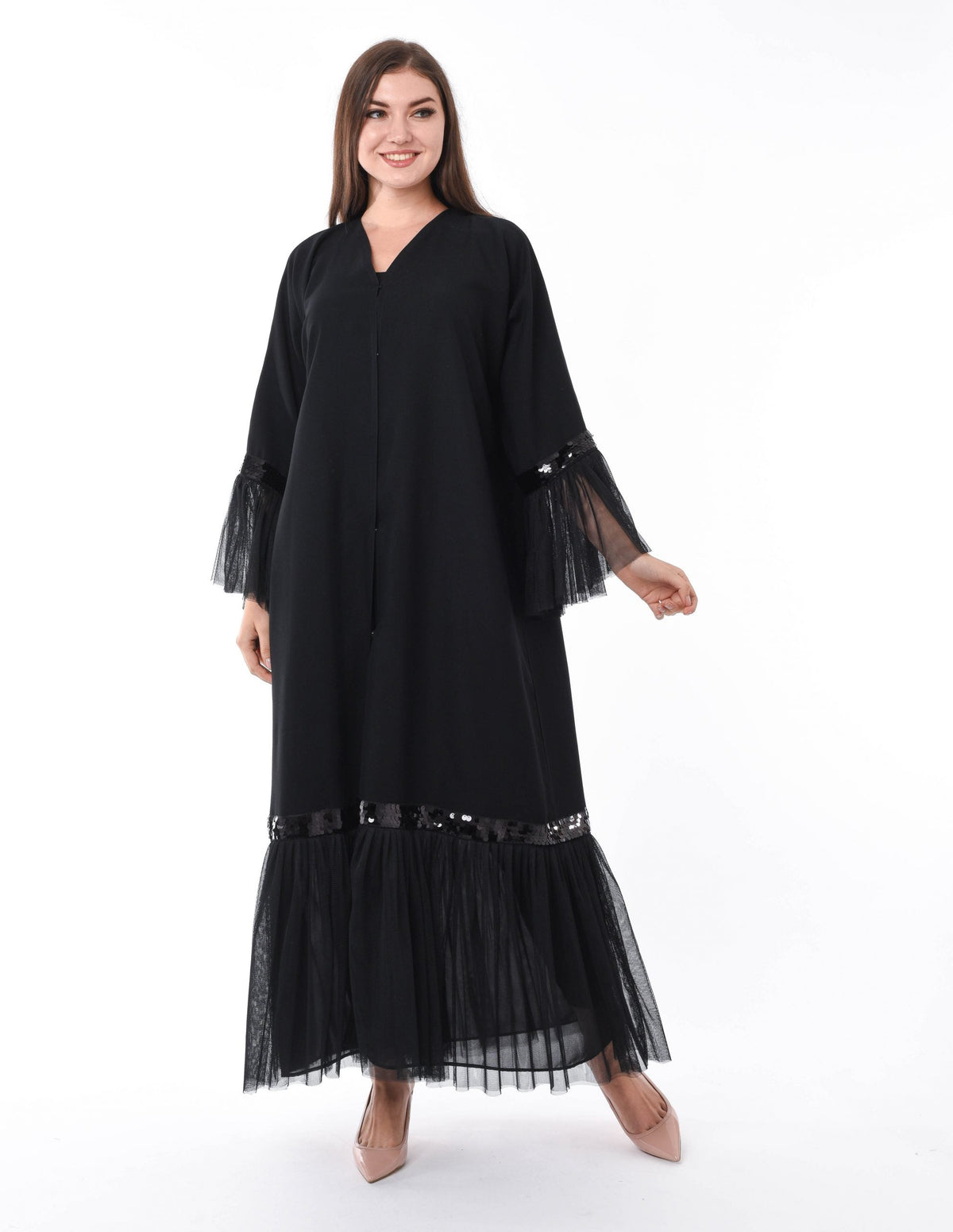 MOiSTREET Black Abaya with Mesh Hem