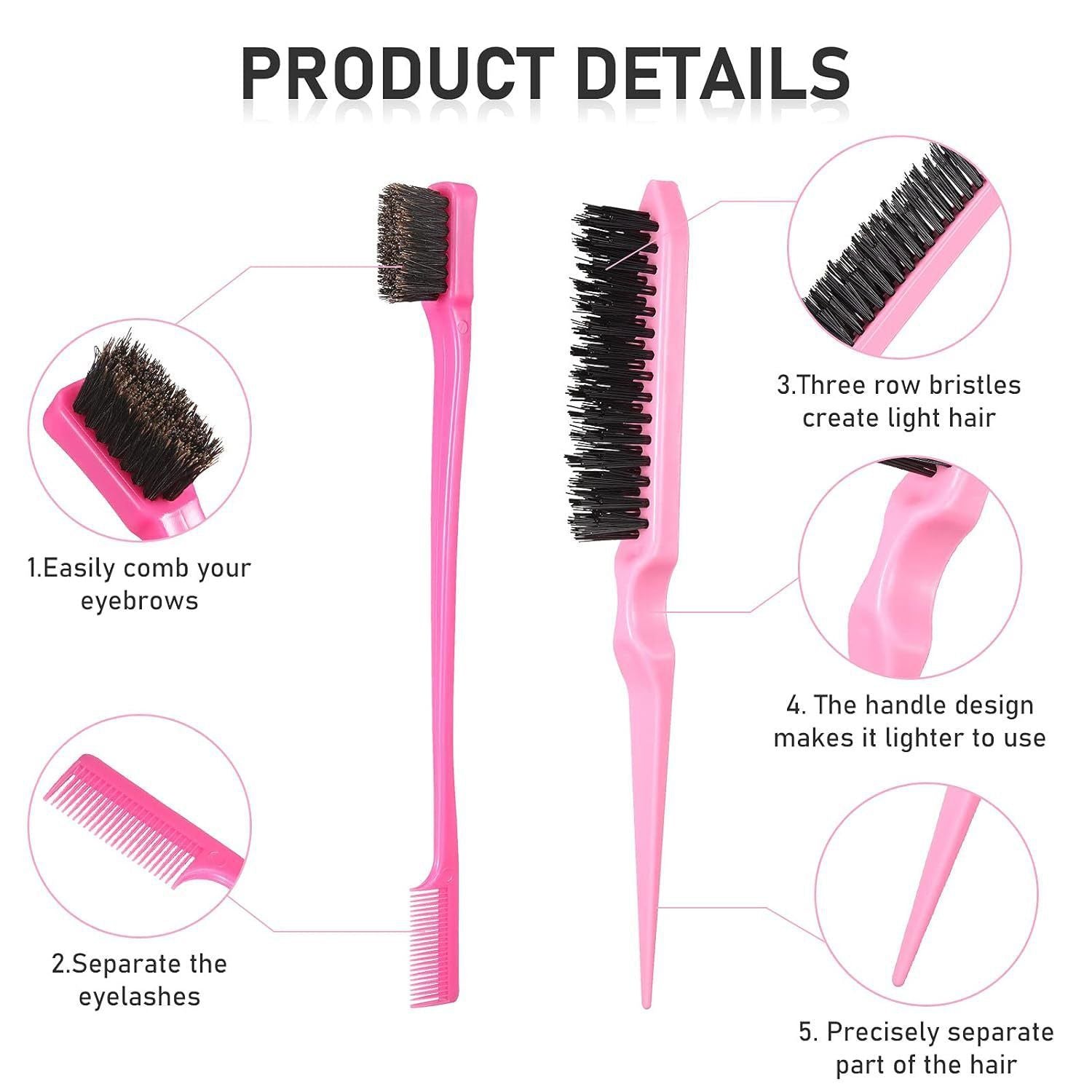 5Pcs Pink Hair Styling Comb & Brush Set
