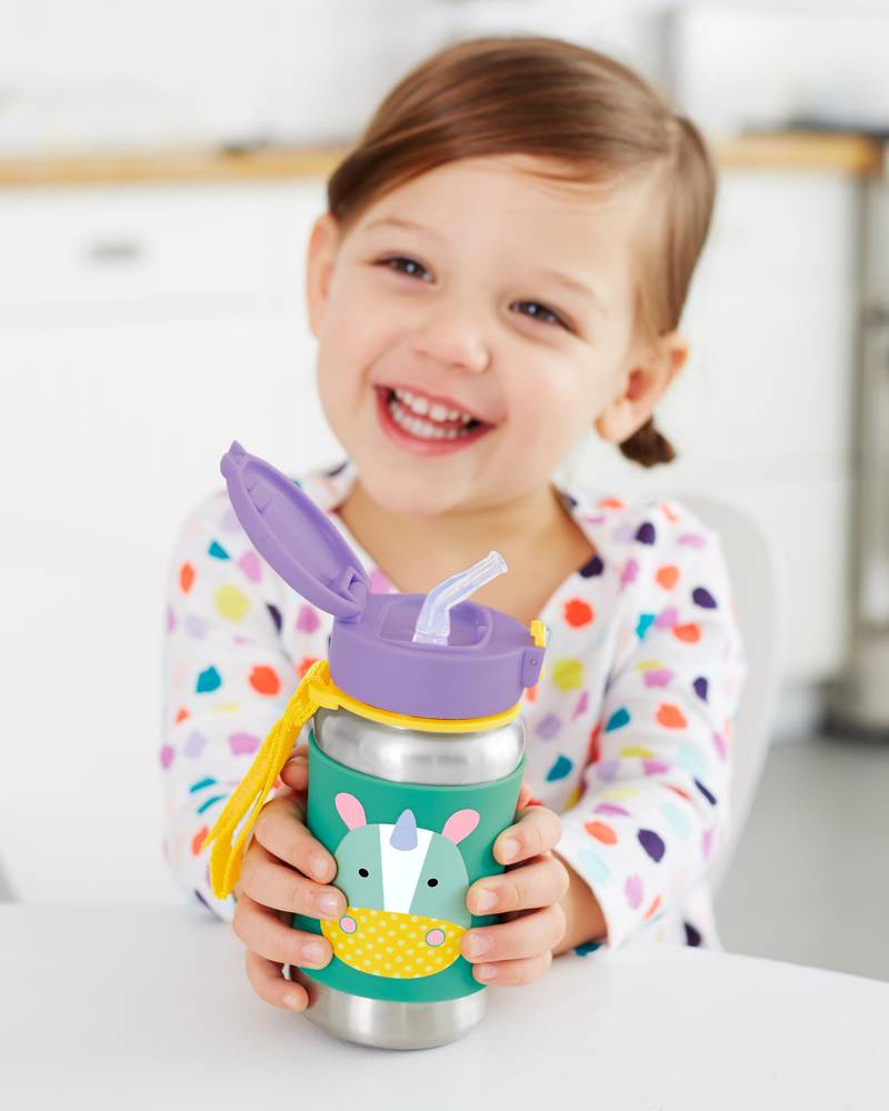 SkipHop - Zoo Stainless Steel Little Kid Straw Bottle-Unicorn