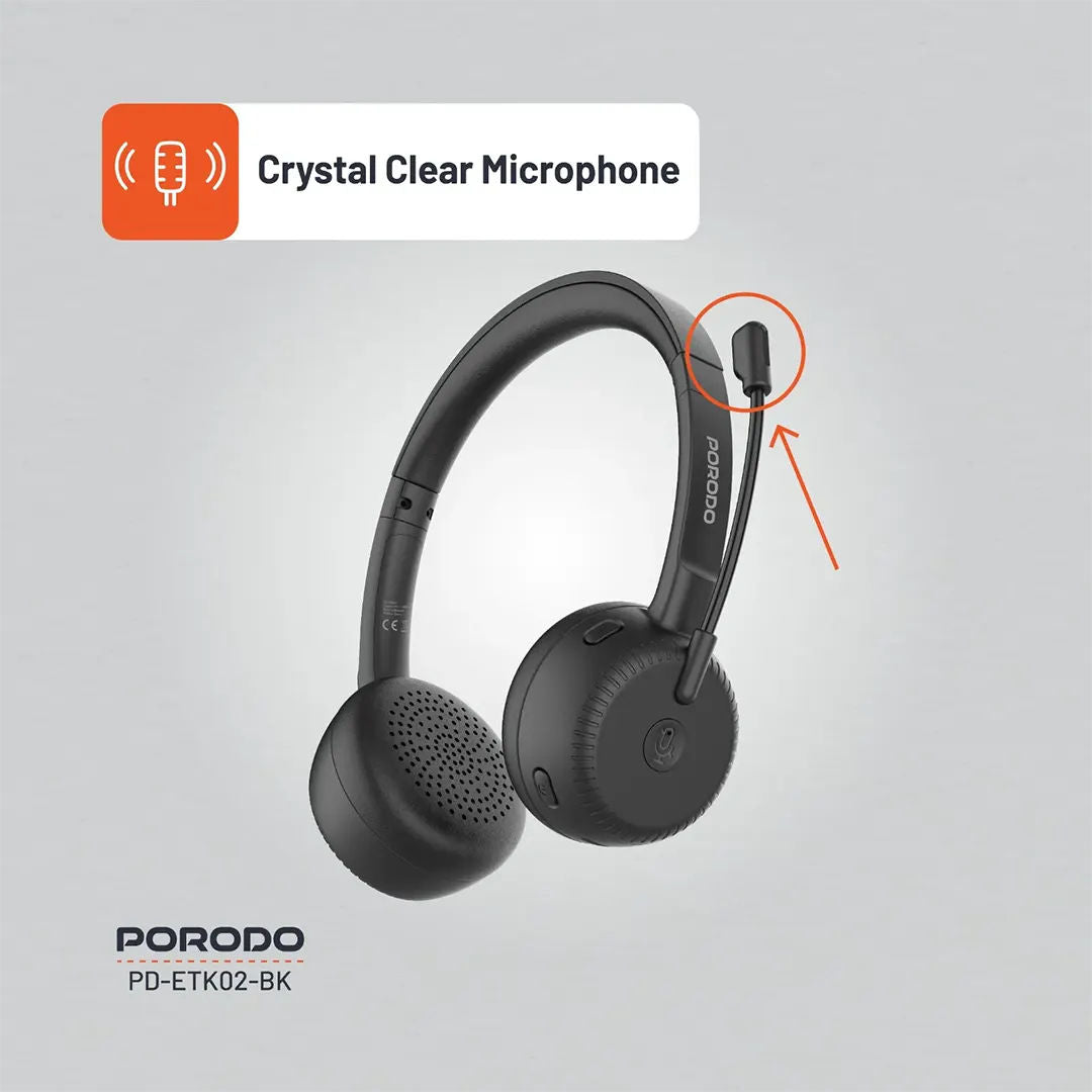 Porodo Office Wireless Bluetooth Headset, Black