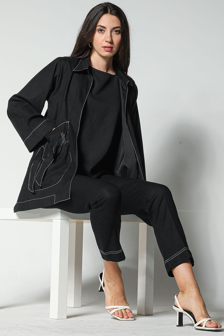 MOiSTREET Black Shamua Jacket and Pants with Crepe Fabric Top