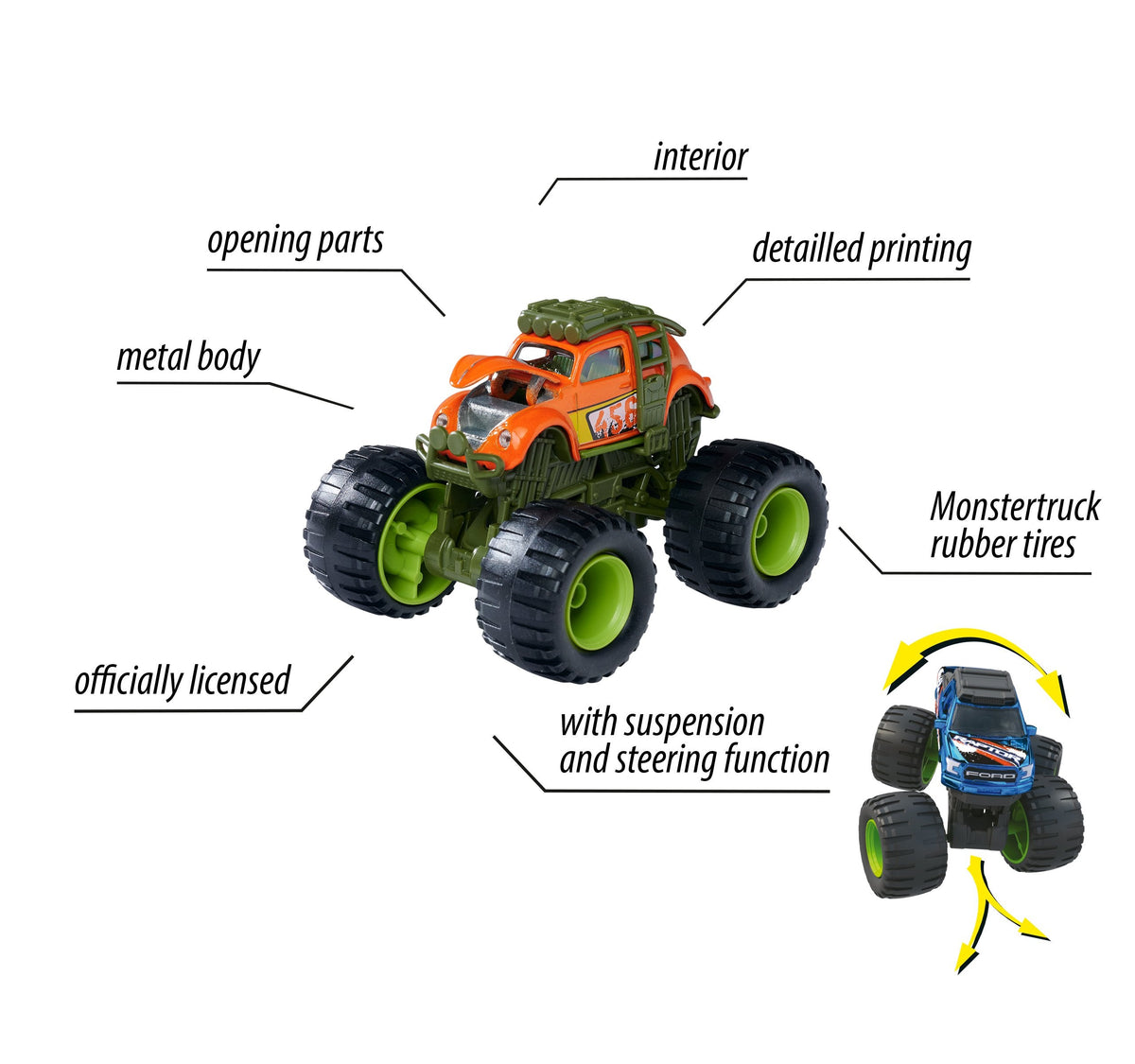 Majorette Monster Rockerz Die-Cast Monster Trucks - 7.5cm