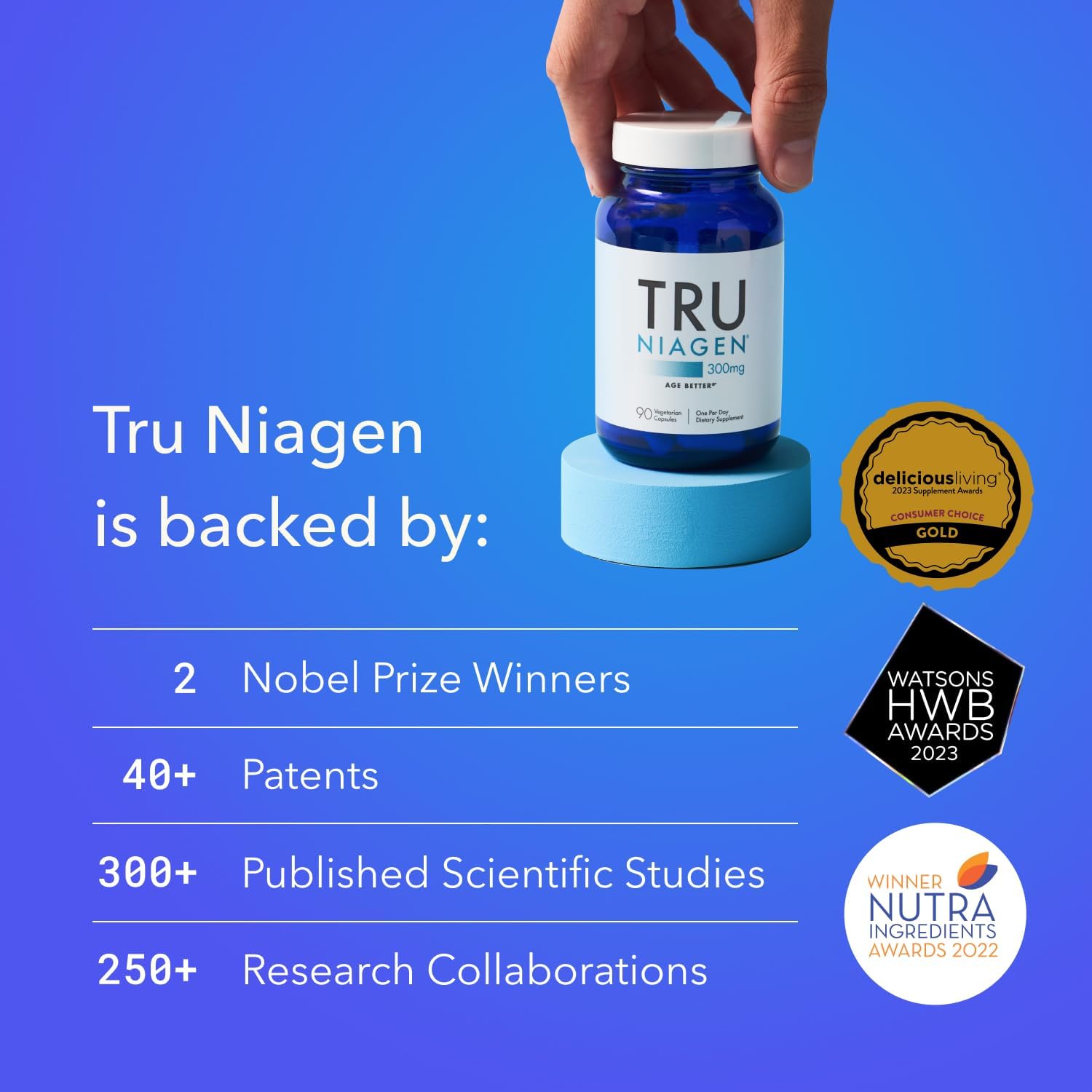 TruNiagen 2x 90ct/300mg Multi Award Winning Patented NAD+ Boosting Supplement - More Efficient Than NMN - Nicotinamide Riboside for Cellular Energy Metabolism & Repair. Vitality, Muscle Health, Healthy Aging