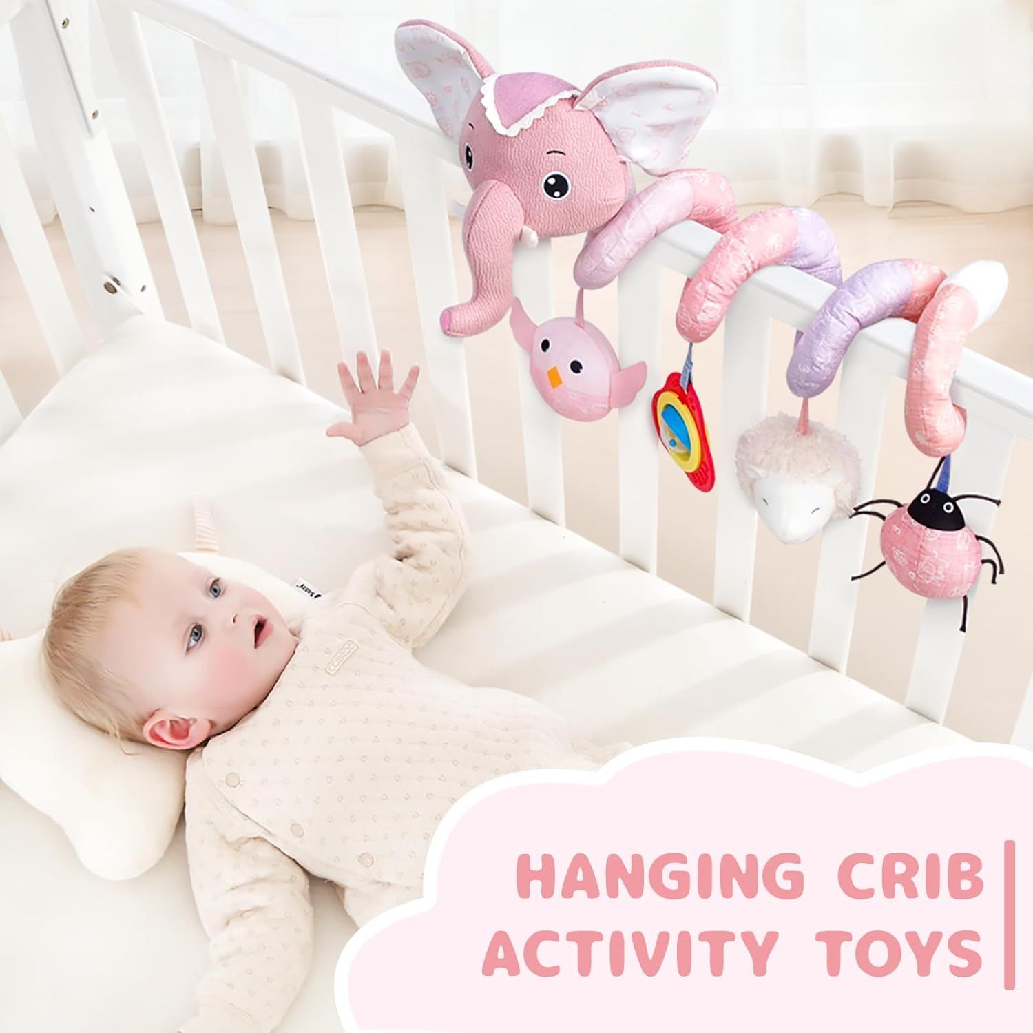 Newborn Car Seat Toys Stroller Toys Infant Activity Spiral Plush Toys for Babyies 0-12 Months