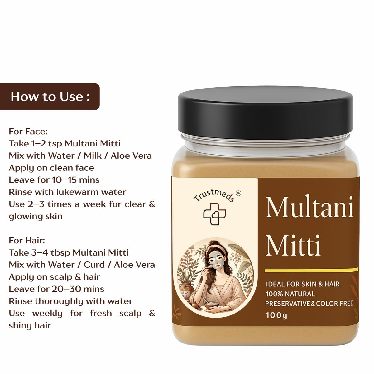Trustmeds Multani Mitti Powder for Face & Hair