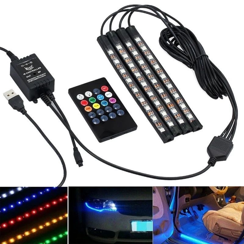 RGB LED Glow Interior Car Lamp Kit Under Dash Foot Well Seats Inside Lighting