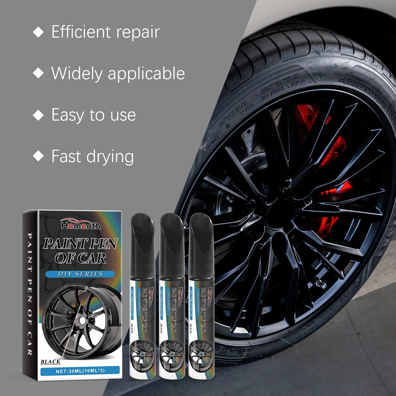 Car Care Scratch Repair Pen, Waterproof, Easy to Use, for Wheels and Paint ,30ml