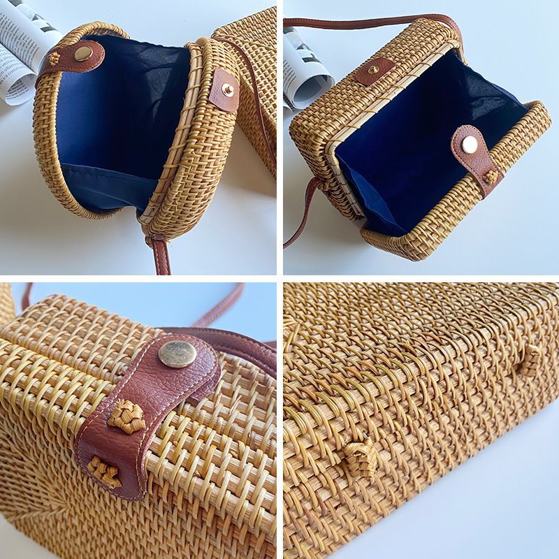 Handwoven Rattan Bag Summer Beach Crossbody Bags Woven Clutch for Women