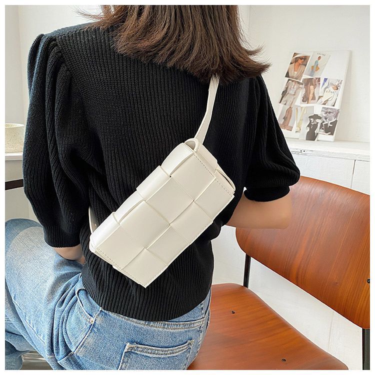 Leather Woven Small Waist Bag Underarm Bag Female Shoulder Hand Messenger Bag