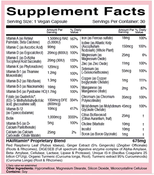 HAIRtamin Mom فيتامينات طبيعية نباتية متعددة للأمهات الحوامل تحتوي على البيوتين والبروبيوتيك وفيتامين B-6 والحديد، الأفضل بعد الولادة