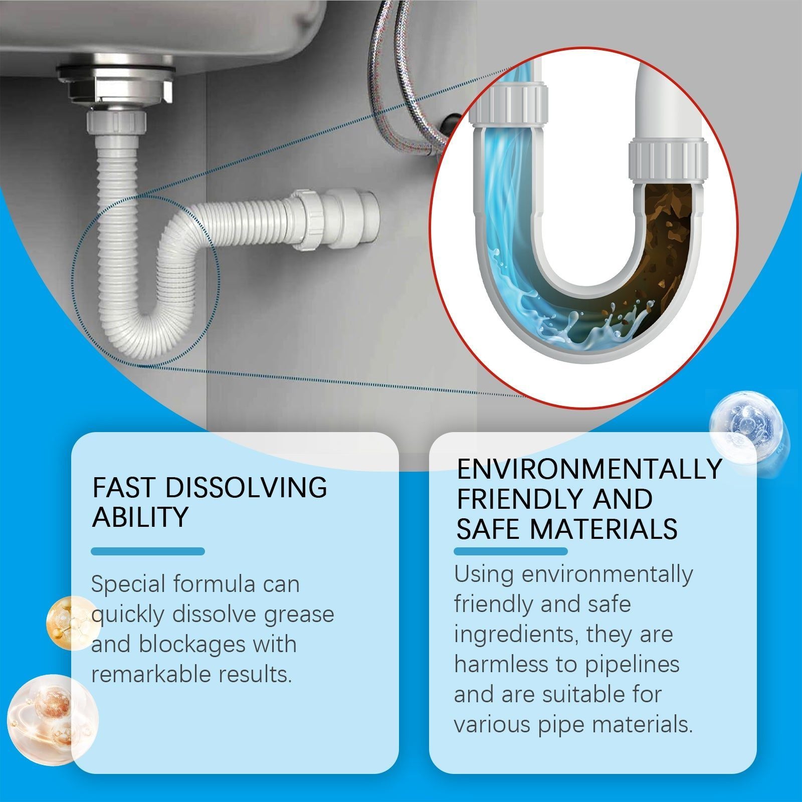 Effective Pipe Cleaning Tablets, Unclog Drains Fast, Deodorize, Kitchen, Toilet ,5g*12pieces