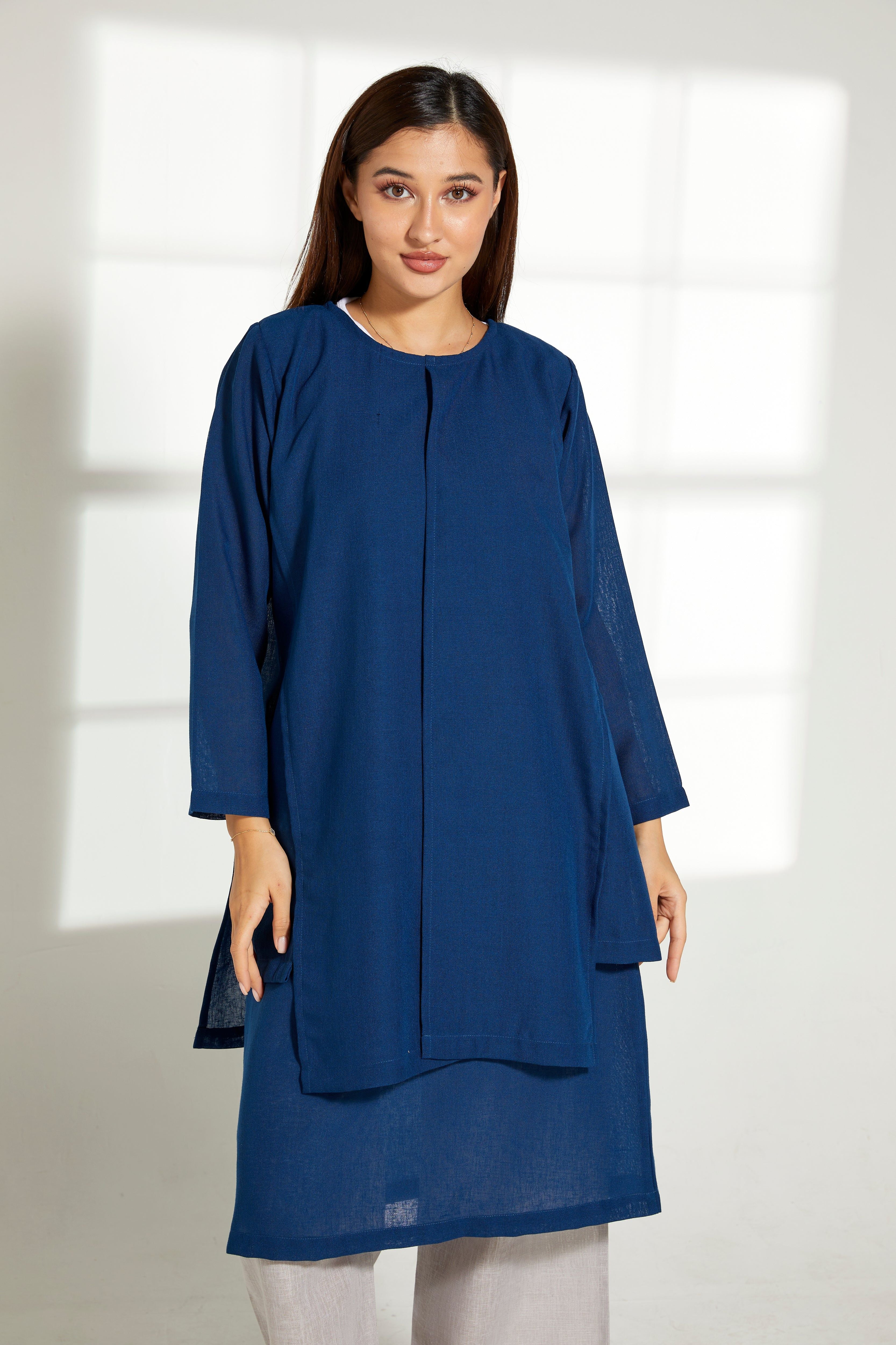 MOiSTREET Blue Linen Top and Grey Pants Set