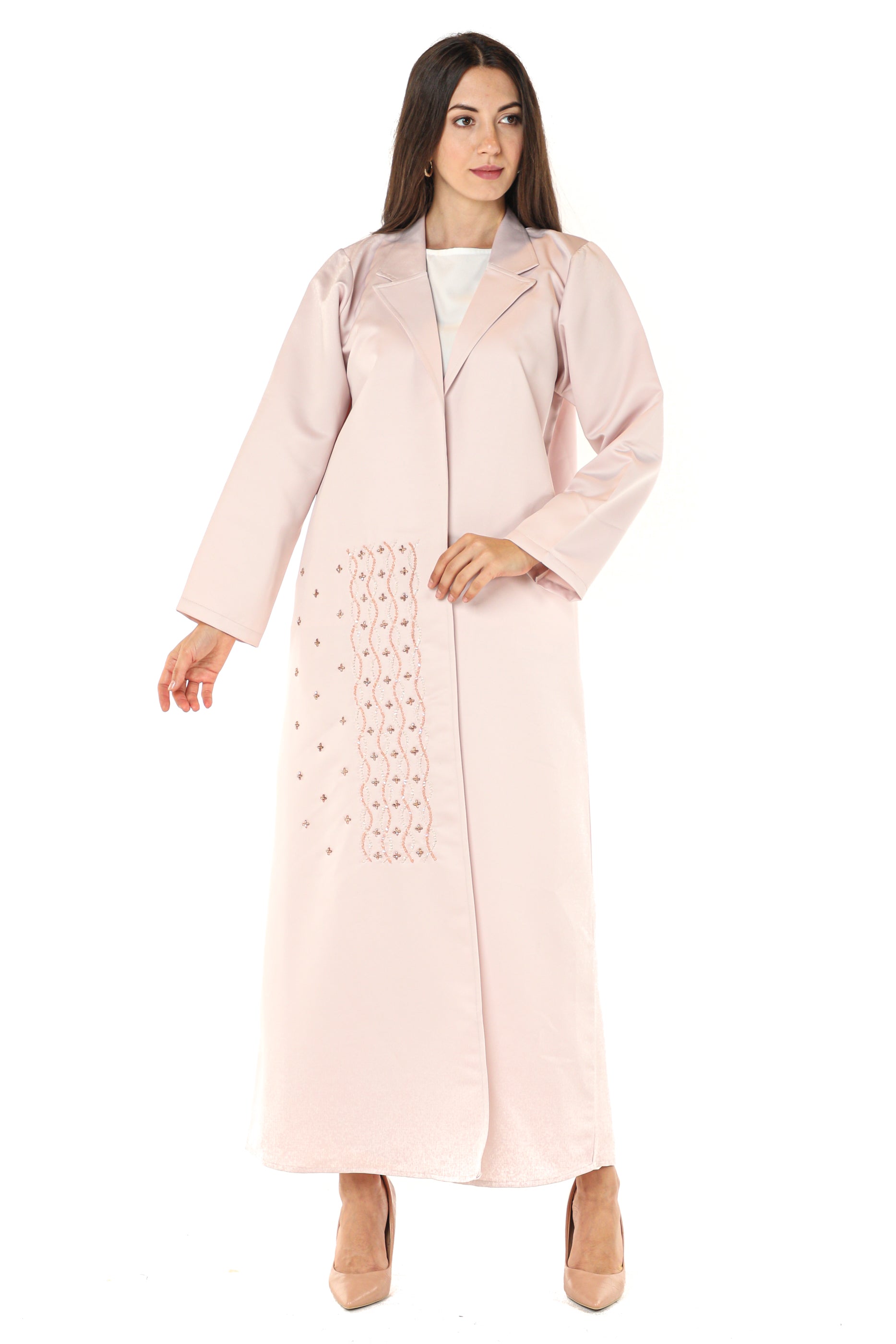 MOiSTREET Pink Abaya With Front Embellished Panel