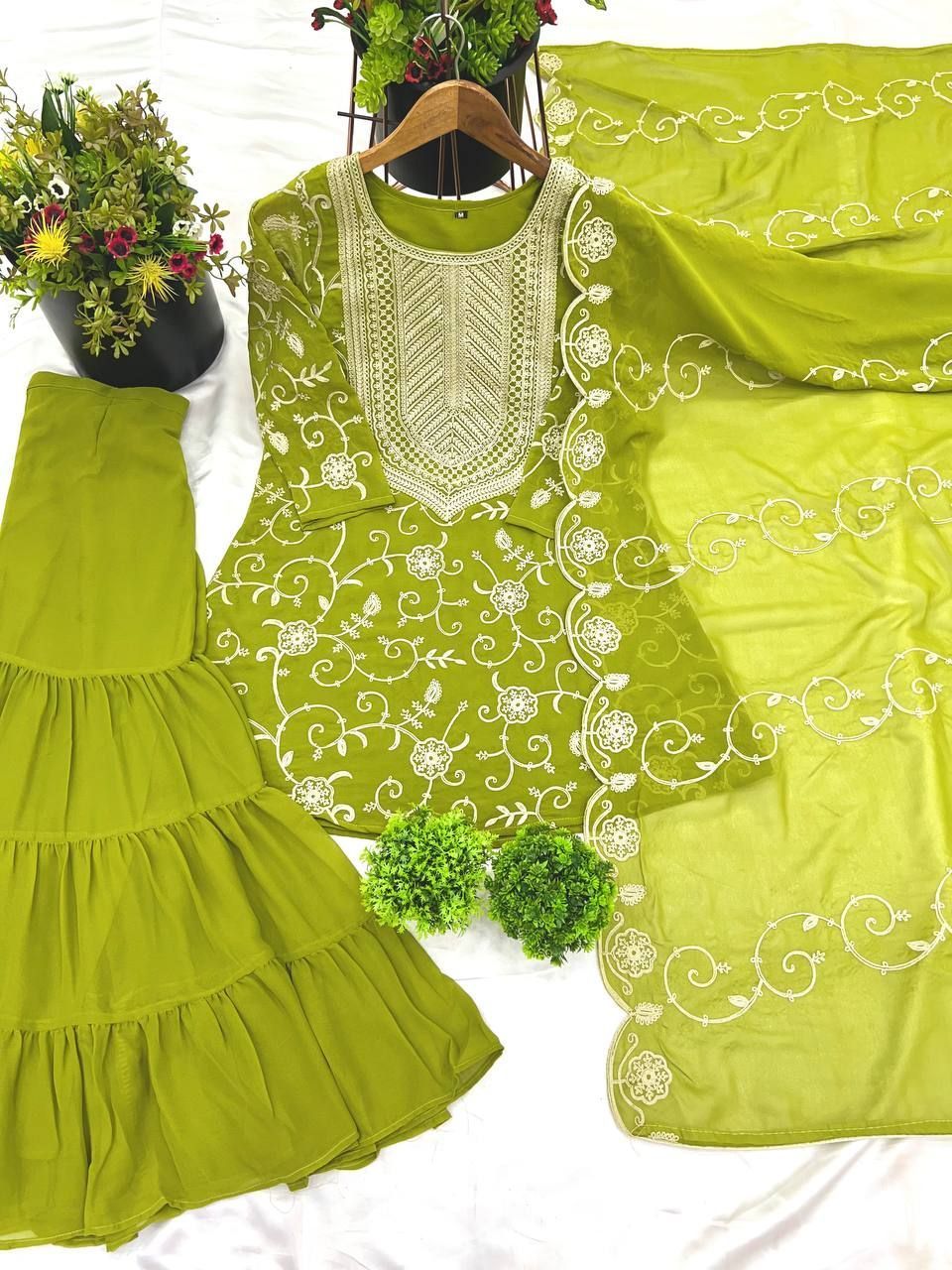 Fab Zone Designer Party Wear Look Top-Sharara And Dupatta With Heavy Embroidery Work