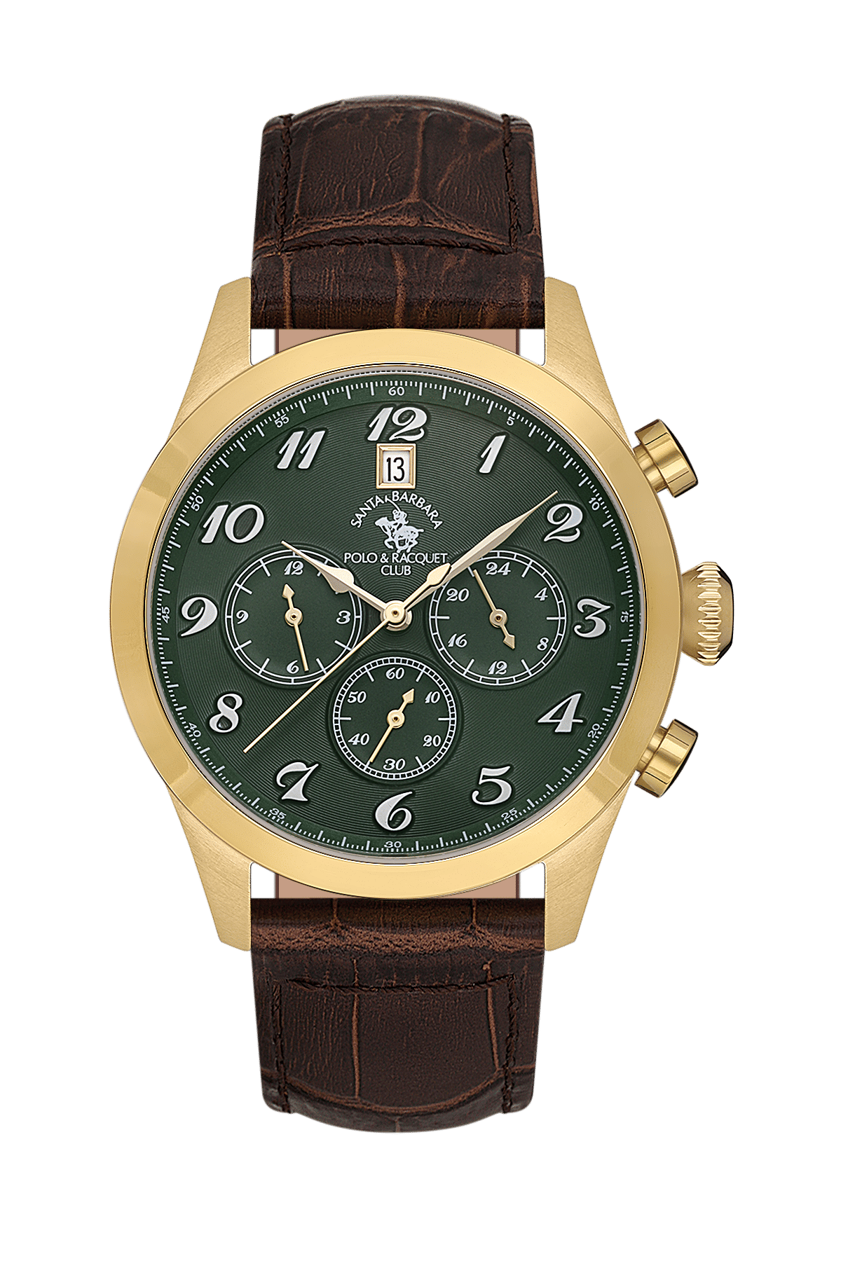 Santa Barbara Polo & Racquet Club Green Dial & Brown Leather Band Mens Watch, SB.1.10551-5