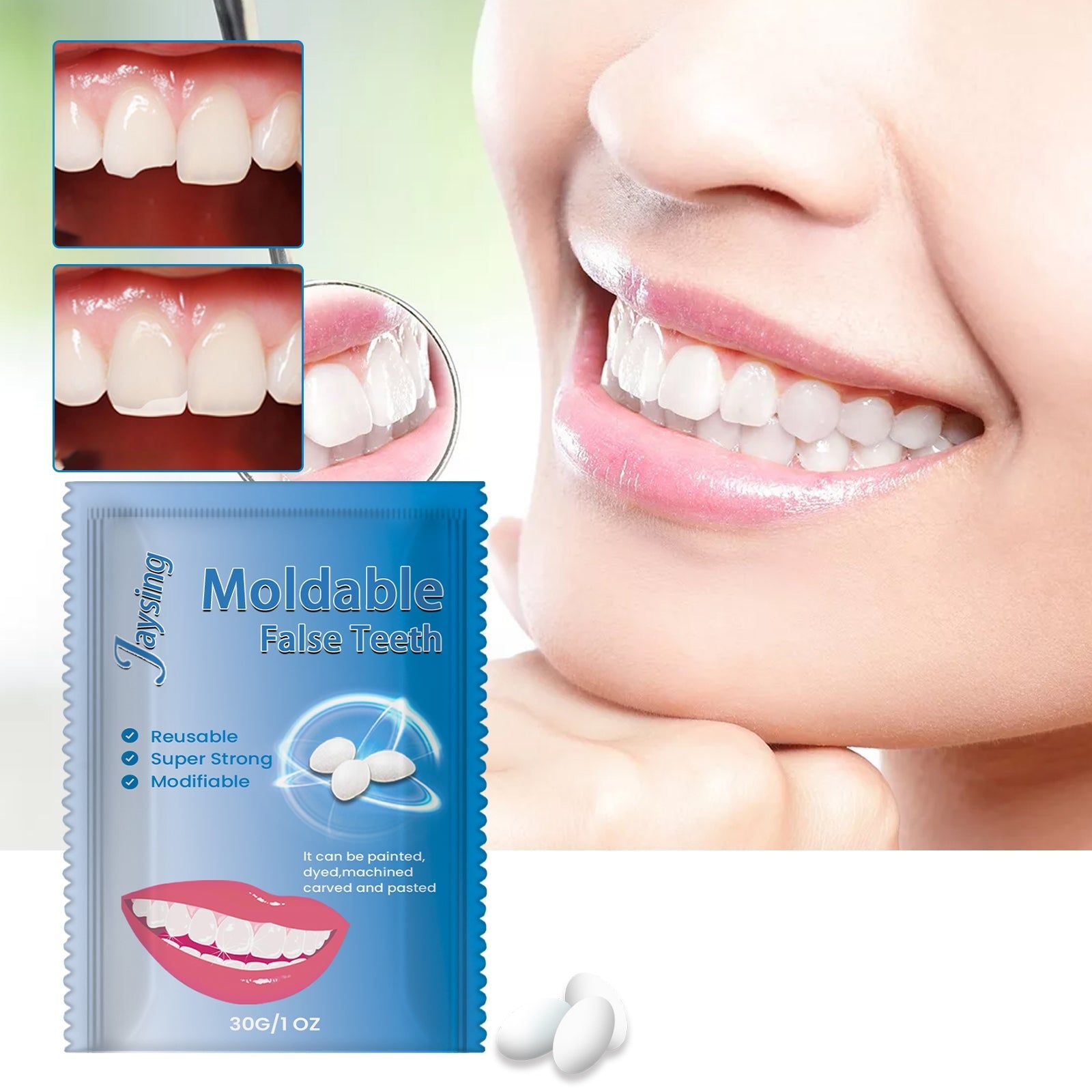 Temporary Dental Glue for Dentures, Holes, and Smile Confidence, Easy to Use ,30g