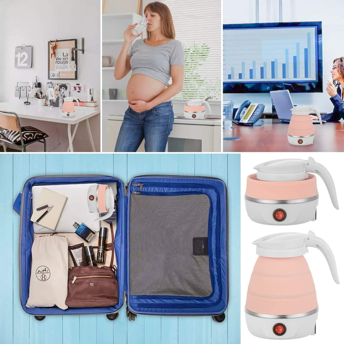 Folding Travel Kettle 600ml Electric Silicone Water Bottle Portable Heating Fast Kettle