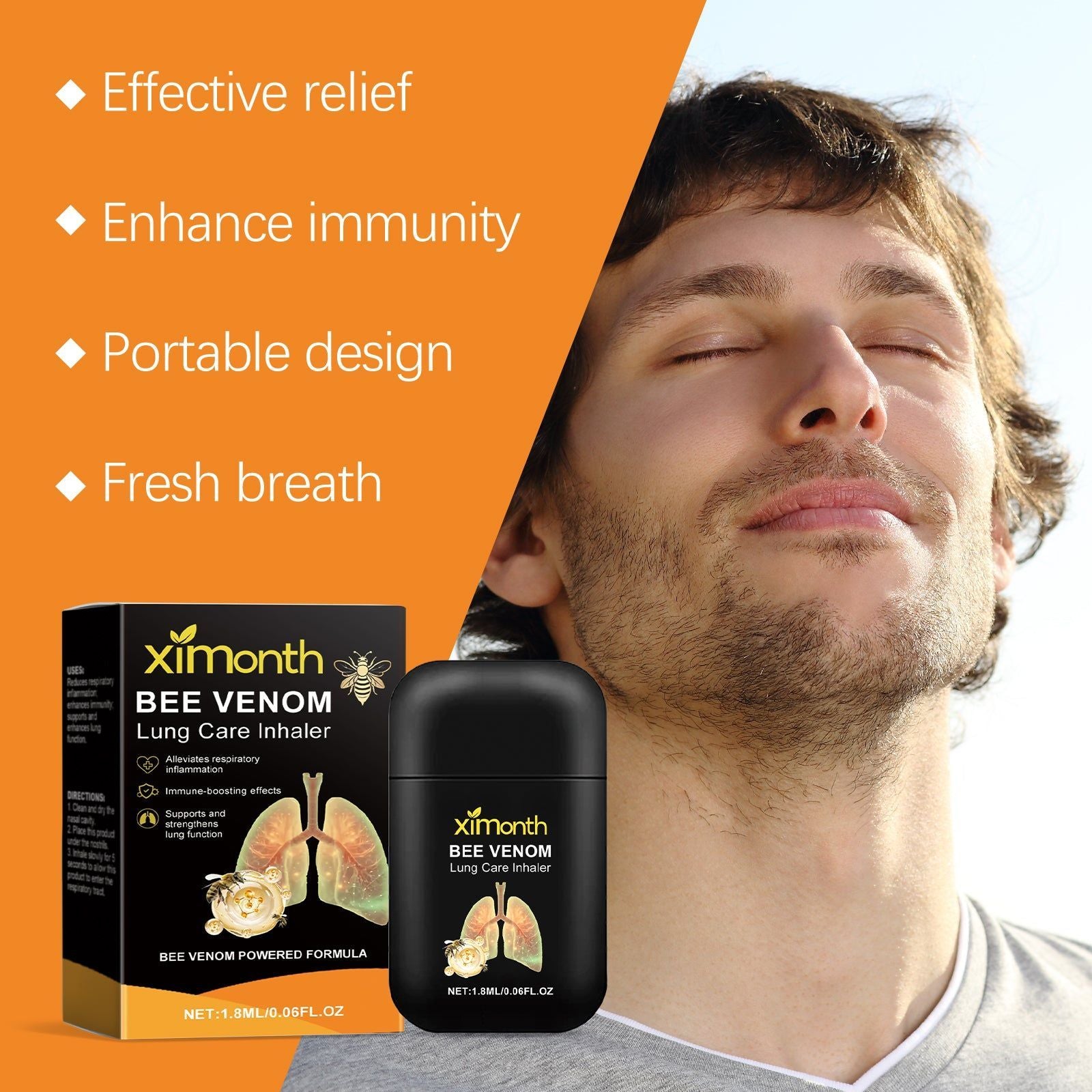 Bee Venom Lung Care Inhaler, Natural Respiratory Relief, Boost Immunity ,1.8ml