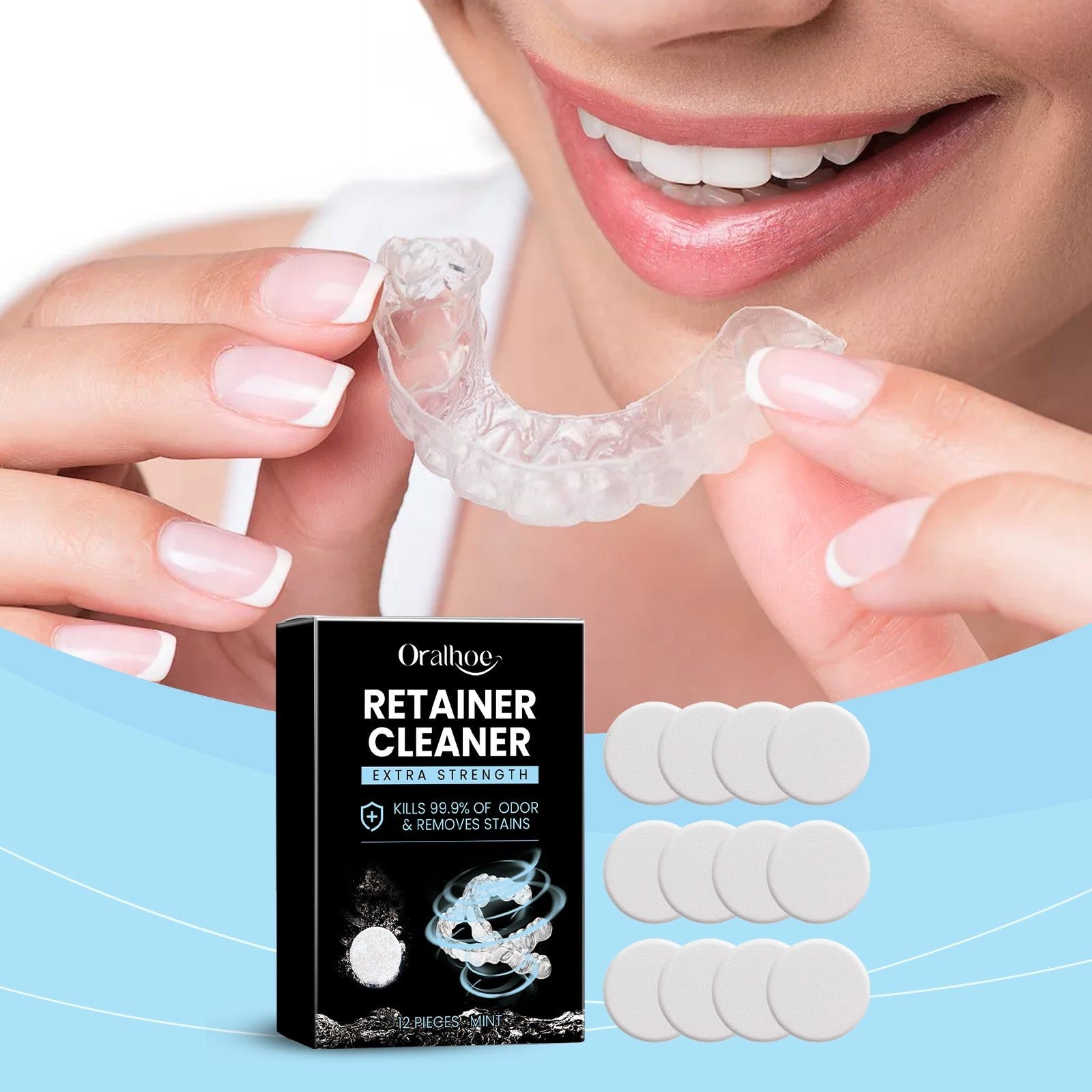 Denture Cleaning Tablets, Fresh Breath, Stain Removal, Oral Hygiene, Easy to Use ,12pieces
