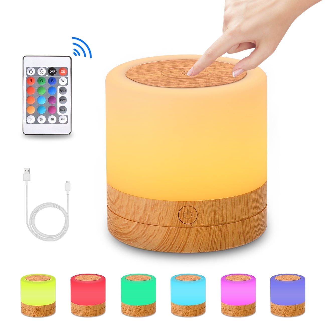 Night Light USB Rechargeable RGB Touch Lamp with 3 Level Dimming 7 Color Modes
