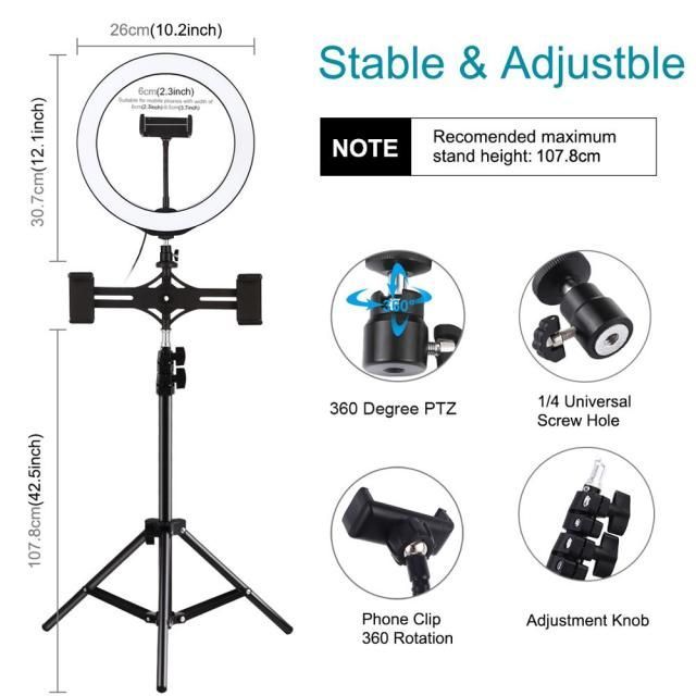 Lush LED Ring with 10.2 Inch Set, Selfies, Mobile Holder, Vlogging Lamp, Photo