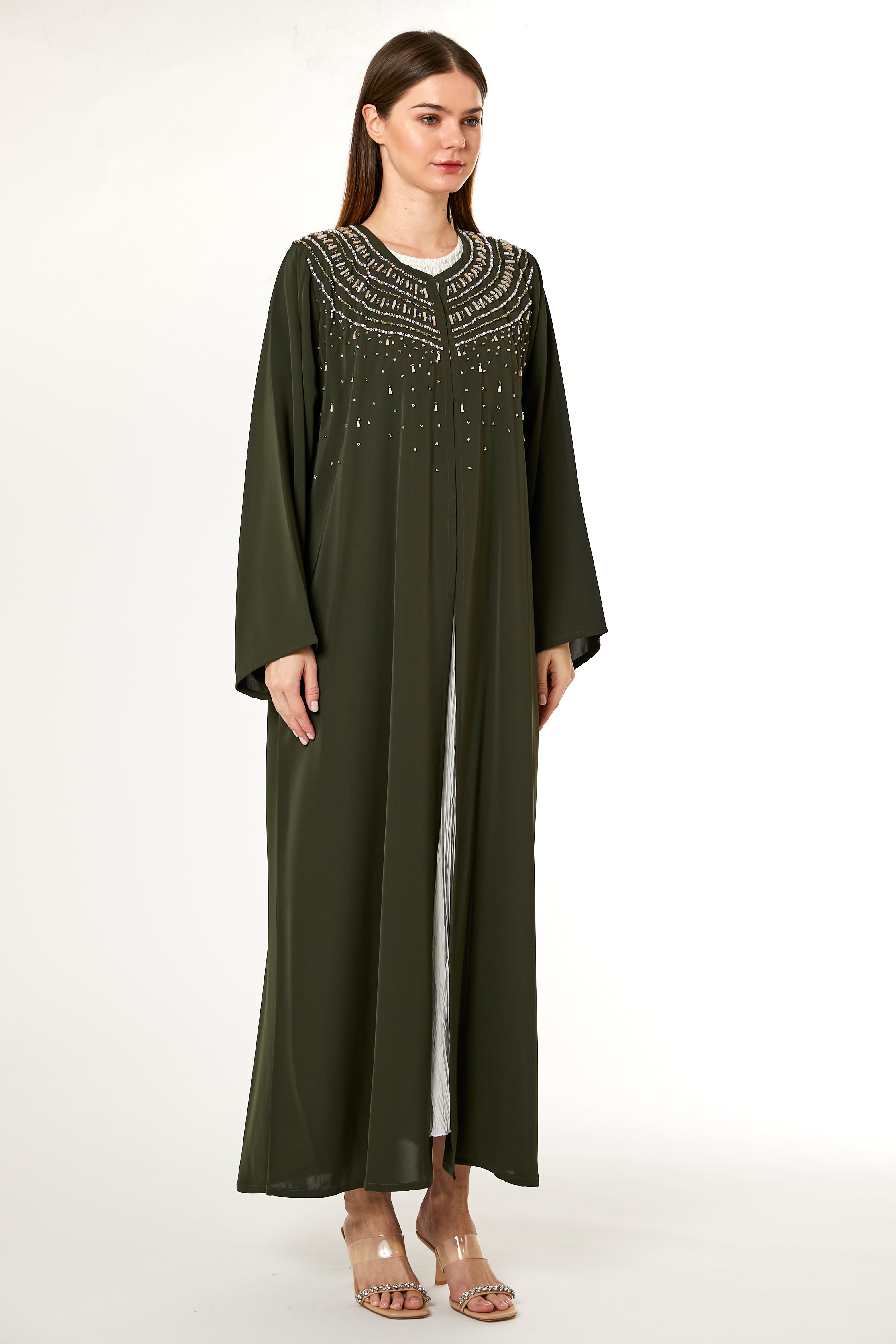 Dark Green Korean Nida Hand Embellished Abaya