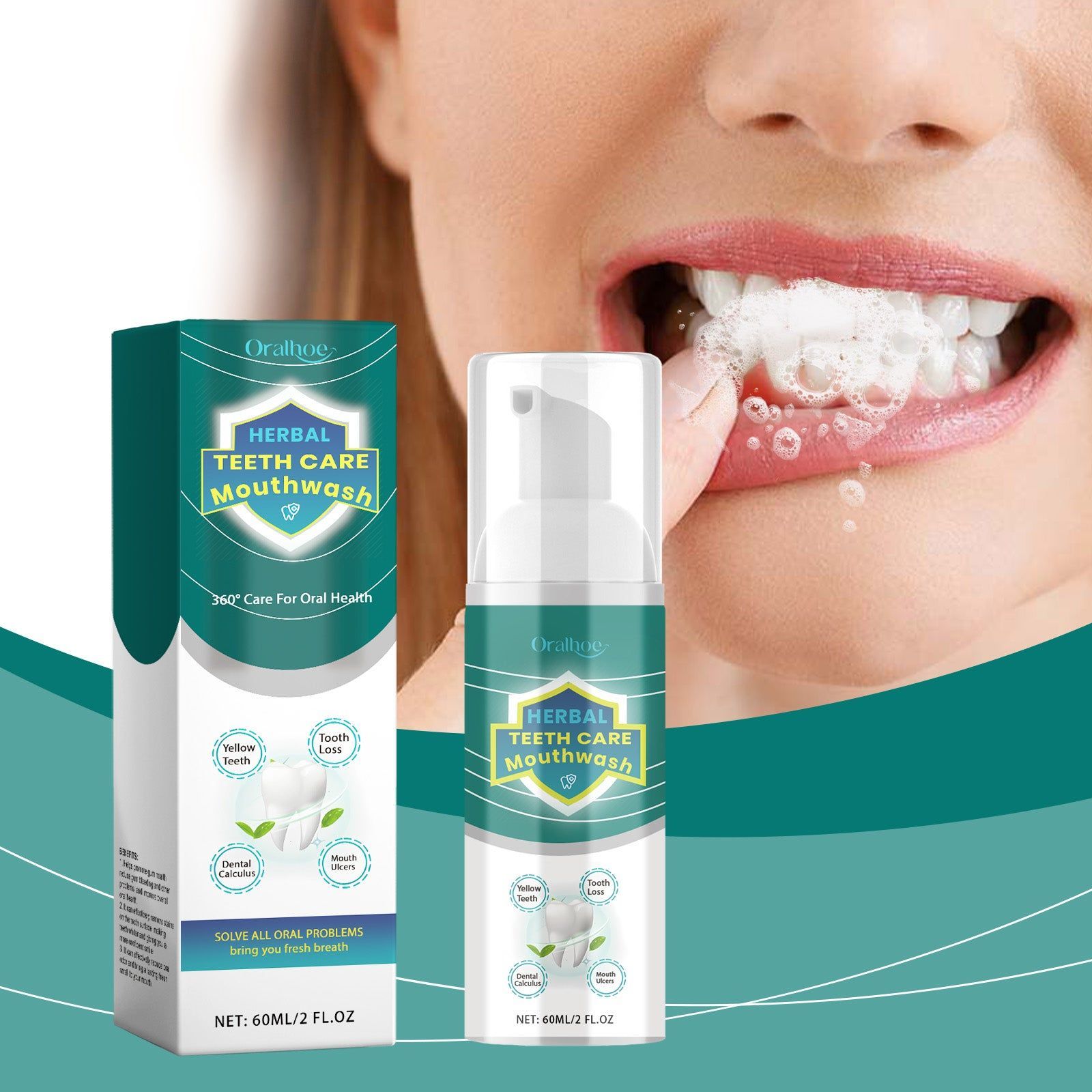 Brighten Your Smile with Clean Teeth Mousse, Fresh Breath, Gentle & Effective ,60ml