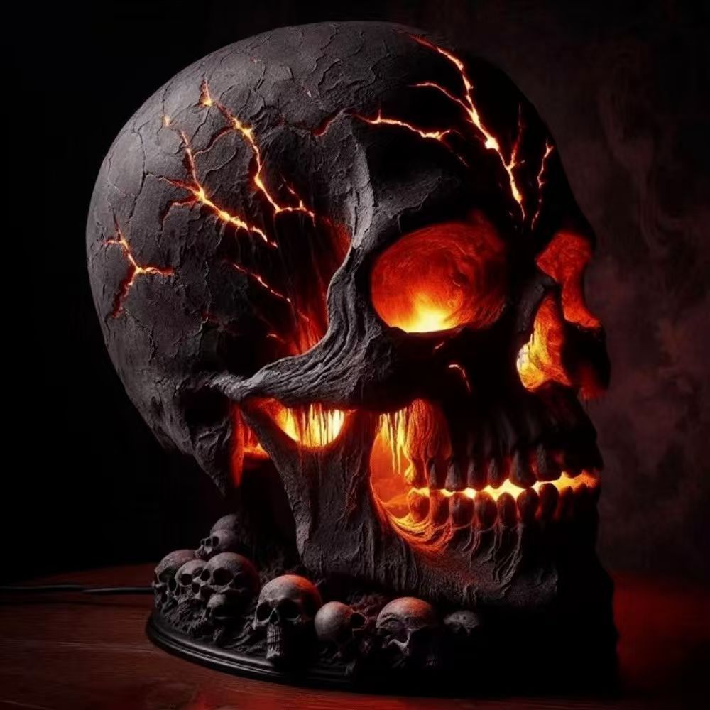 Lava Stone Skull LED Halloween Resin Night Light