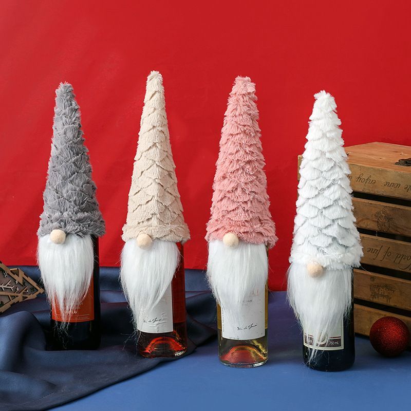 4pcs Christmas Wine Bottle Cover Faceless Old Man Doll Decoration Wine Bag