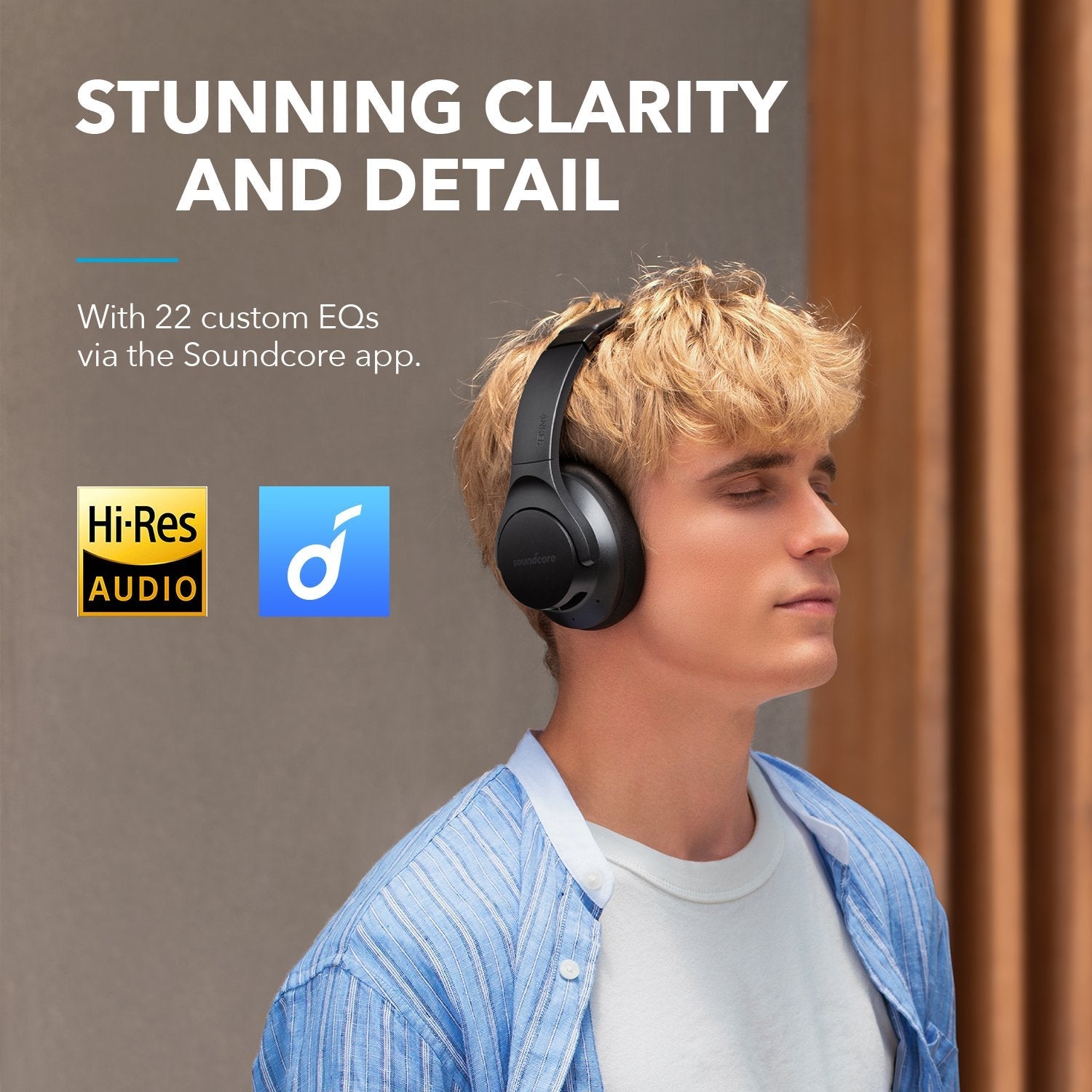 Anker Soundcore Life Q20+ Active Noise Cancelling Headphones, Hi-Res Audio Wireless Over-Ear Headphones, Black
