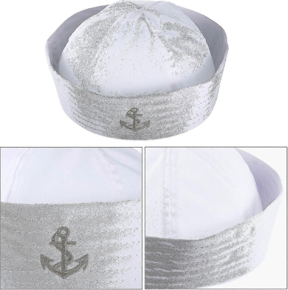 12 Pack White Sailor Hat Set With Gold Embroidery for Costume Parties