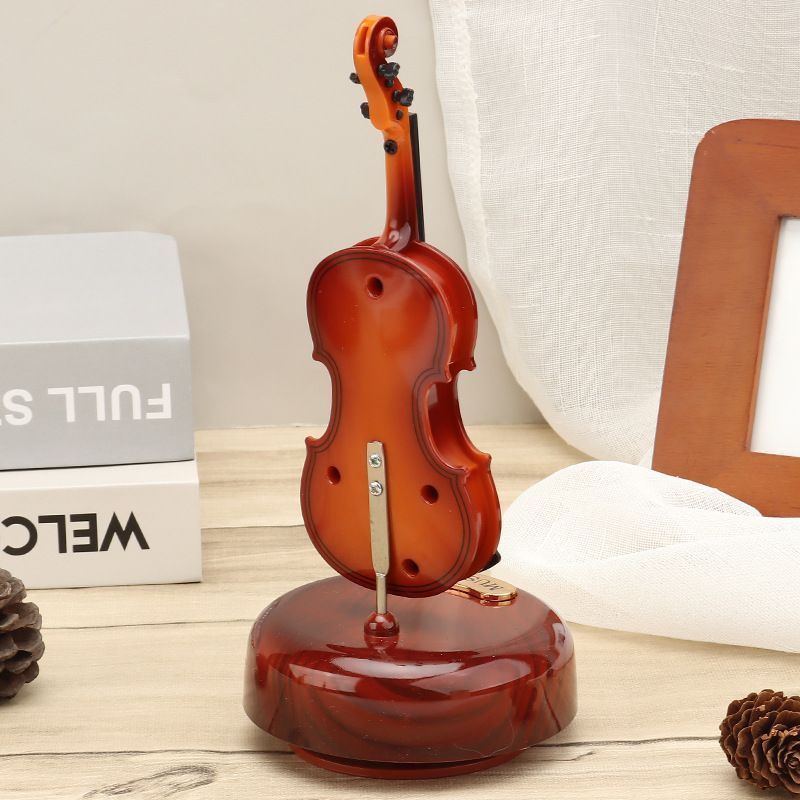 Rotating Music Box Mini Violin Guitar Crafts Instrument Replica Ornaments Home Decoration