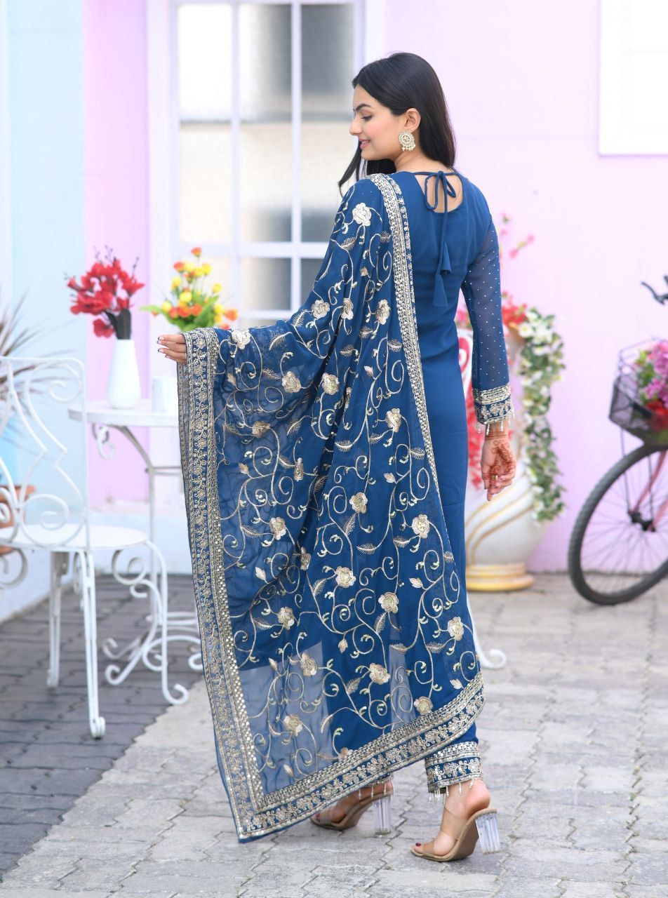 Fab Zone Women’s Designer Embroidered Kurti Suit Stone Work