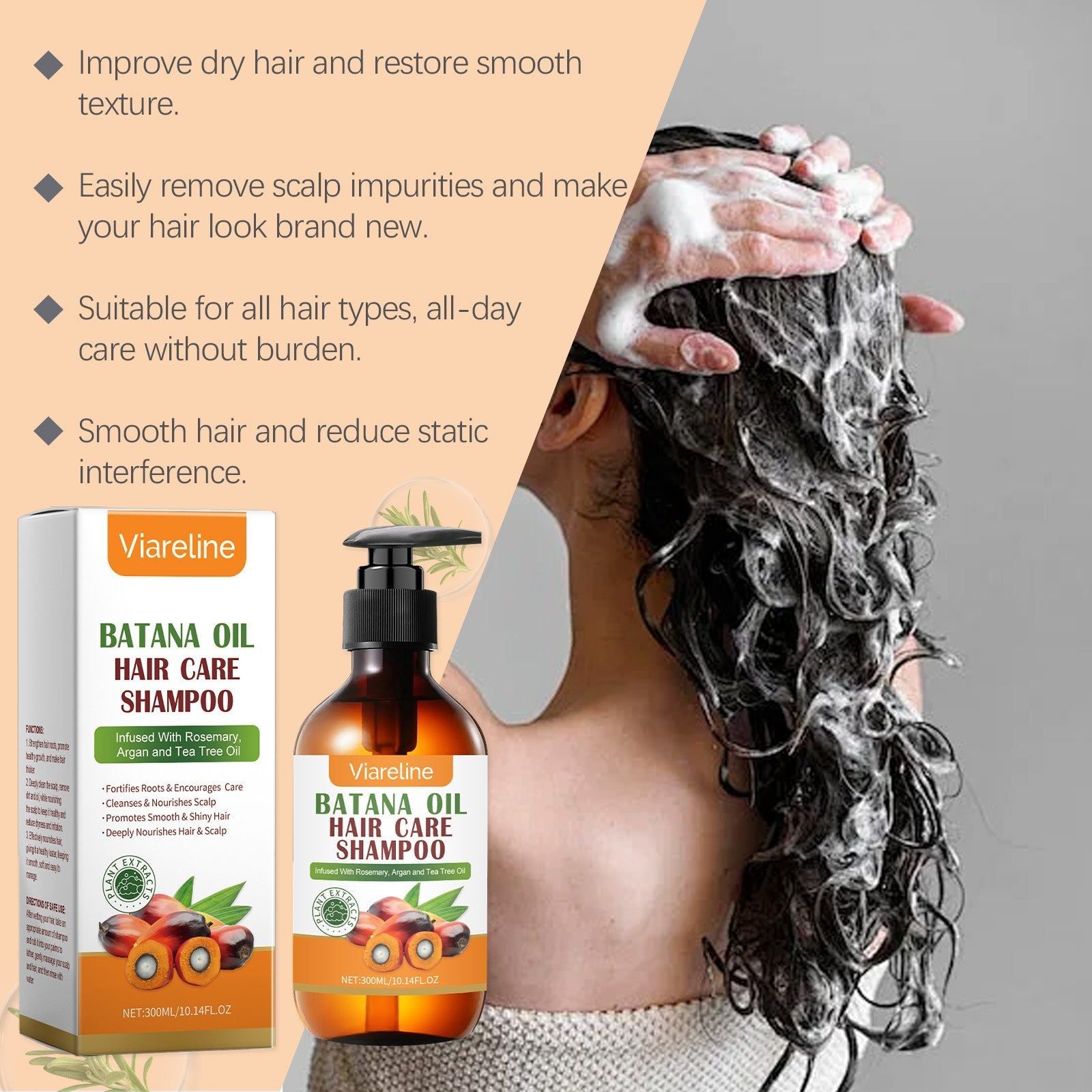 Batana Oil Shampoo for Hair Care, Gentle Cleansing, Moisturizing, Scalp Treatment ,300ml