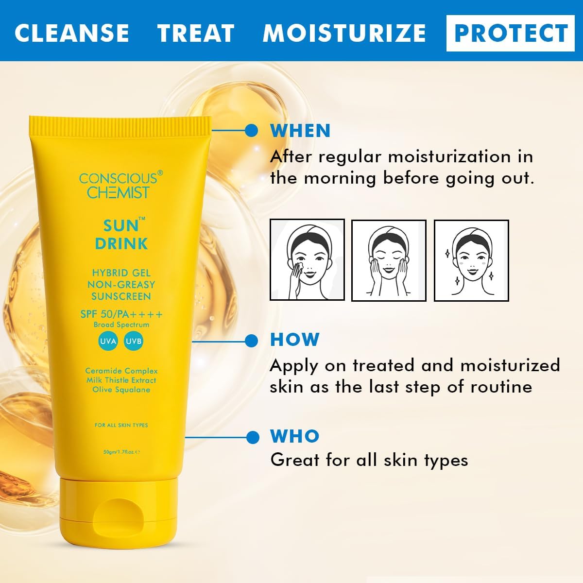 Conscious Chemist Dewy Ceramide Sunscreen SPF 50 PA++++ - Sun Drink | 50g