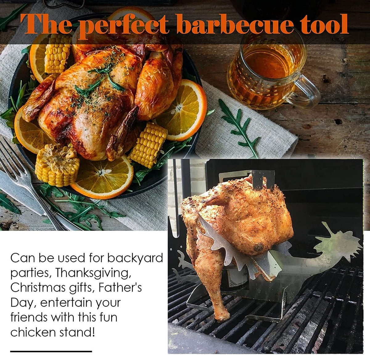 Motorcycle Beer Can Chicken Roaster Holder Portable for Outdoor Grill